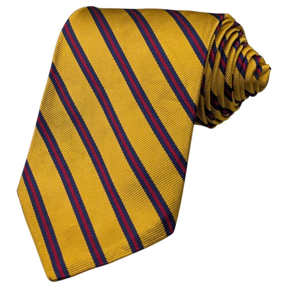 Brooks Brothers Tie 57.5" Yellow Navy Striped Silk Woven England Classic Necktie